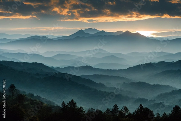 Fototapeta mountains at sunset