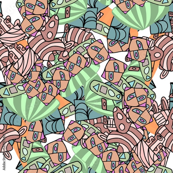 Fototapeta Fantasy messy freehand doodle geometric shapes seamless pattern.  Infinity ditsy scribble abstract card, layout. Creative background. Textile, fabric, wrapping paper.