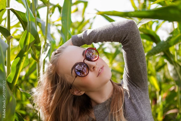 Obraz beautiful young woman in a corn field