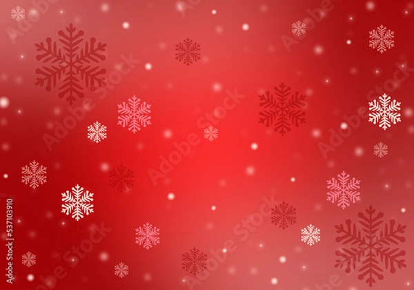 Fototapeta Abstract christmas red background of snowflakes with defocused lights