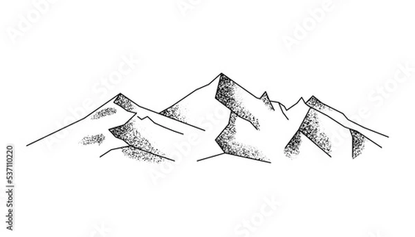 Fototapeta Drawing of mountains on a white background. Hand drawing of towering mountains with falling shadow
