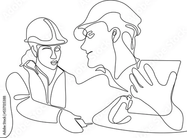 Fototapeta construction manager and engineer working on building site. Vector illustration