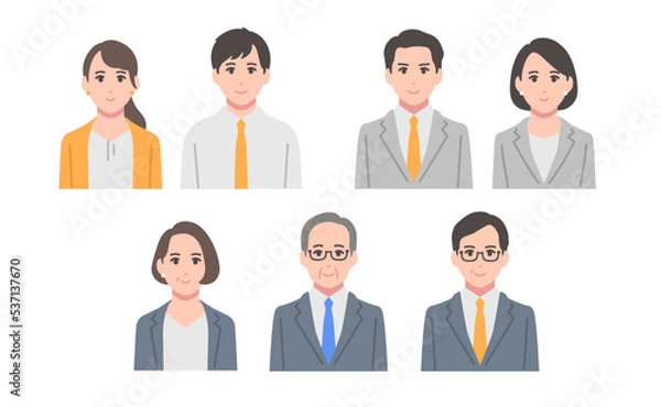 Fototapeta ビジネス人物のシンプルな顔アイコンのベクターイラストセット素材