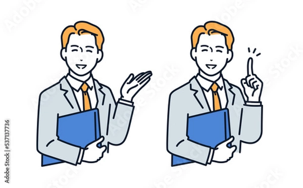 Fototapeta 案内をするビジネスマンのシンプルなベクターイラストセット素材	