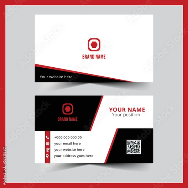 Fototapeta Elegant modern black and white and red business card template
