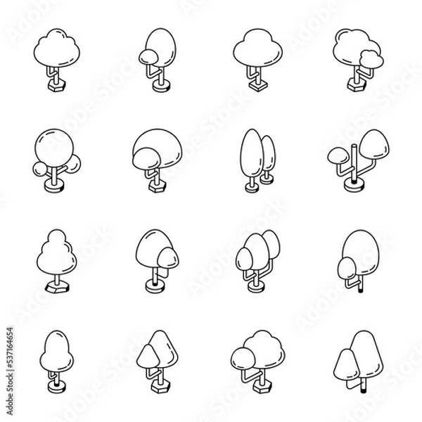 Fototapeta Pack of Trees Linear Icons 

