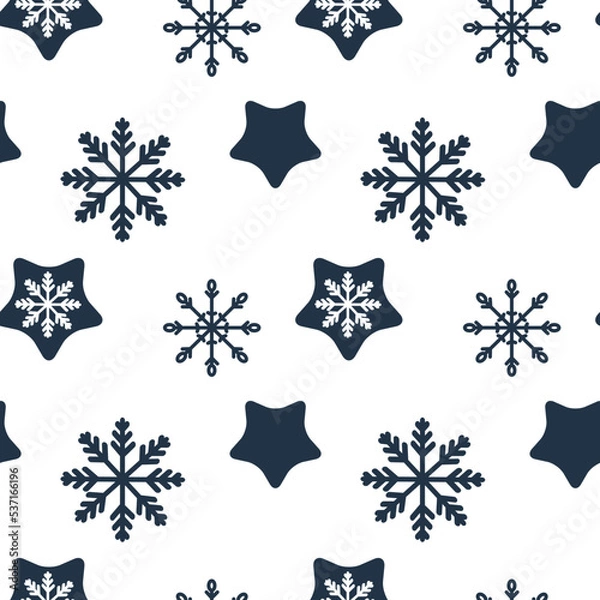 Obraz Seamless pattern of blue stars and snowflakes. New Year's print for wrapping paper. Christmas background of stars and snowflakes