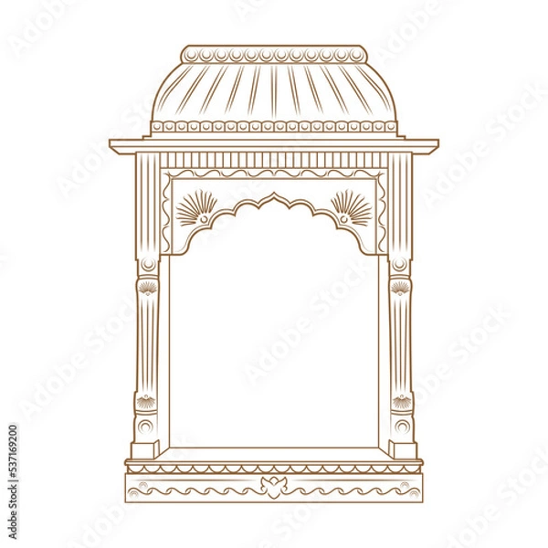 Fototapeta Jharokha vector illustration. Window architecture illustration. Jharokha illustration. Line art arch illustration. Antique wooden frame. Rajasthani Jharokha vector.