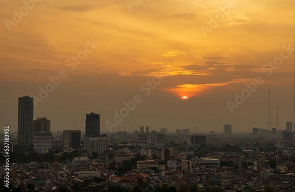 Fototapeta View of Jakarta City during sunset