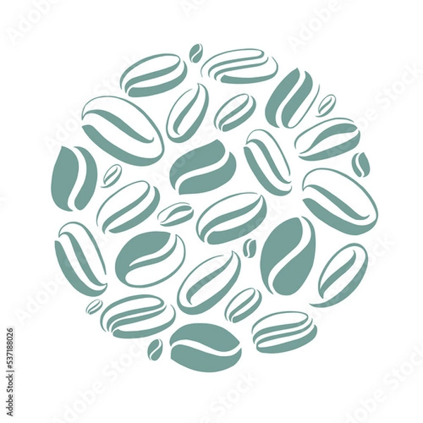 Fototapeta Calligraphic coffee beans. Round background. Hand drawn vector illustration.