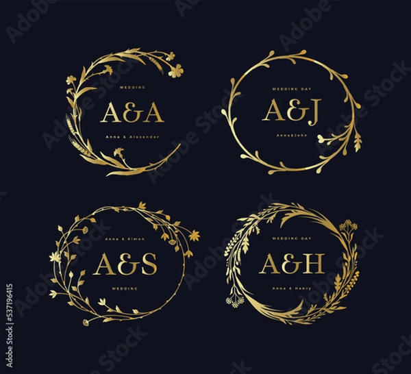 Fototapeta Collection of personal wedding monograms. Set of vintage vector templates.