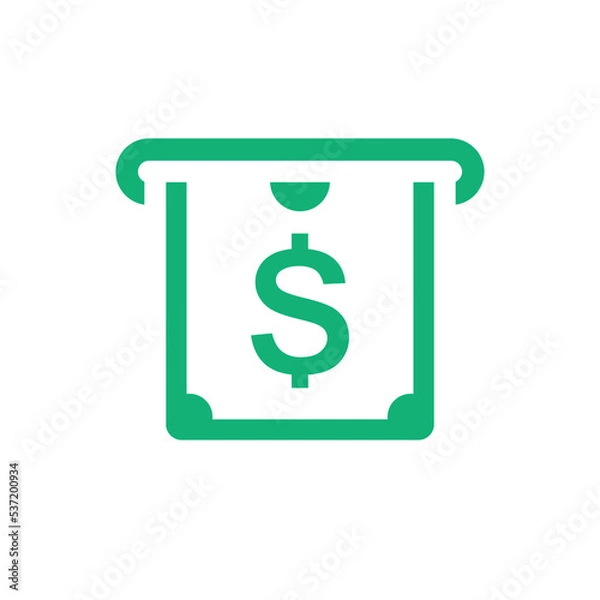 Fototapeta ATM icon. Glyph style is flat iconic symbol with rounded angles, eco green color, white background. Vector illustration