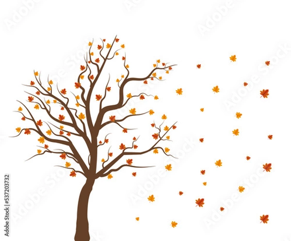 Fototapeta autumn background with a tree and fallen leaves. vector illustration