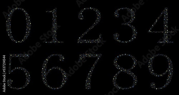 Fototapeta Numbers diamond sparkling crystals decorative elements on black background isolated. 