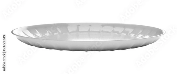 Fototapeta Isolated Side View of Ceramic White Plate, Crockery on White Background, Realistic Shot of 3D Illustration.