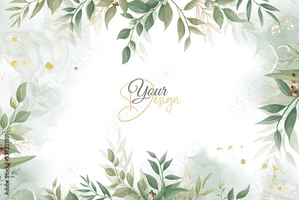 Fototapeta Greenery Wedding Invitation Design with  Elegant Floral and Watercolor