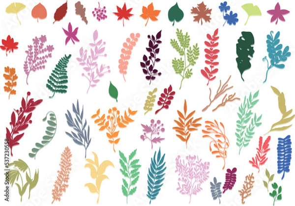 Obraz 手描き 秋の紅葉 植物 イラストアイコン セット