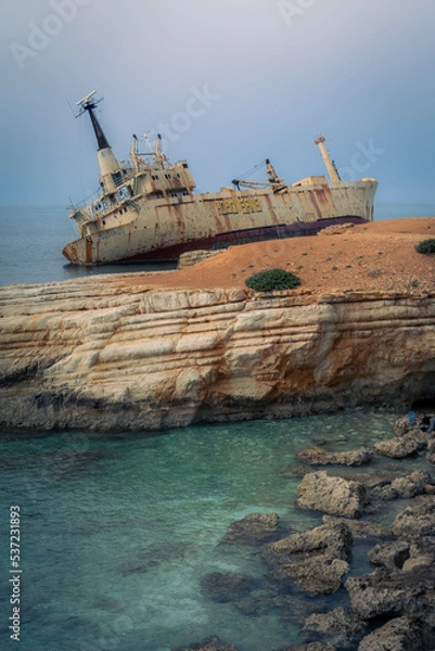 Obraz Stranded old boat wreck at the coast of Cyprus