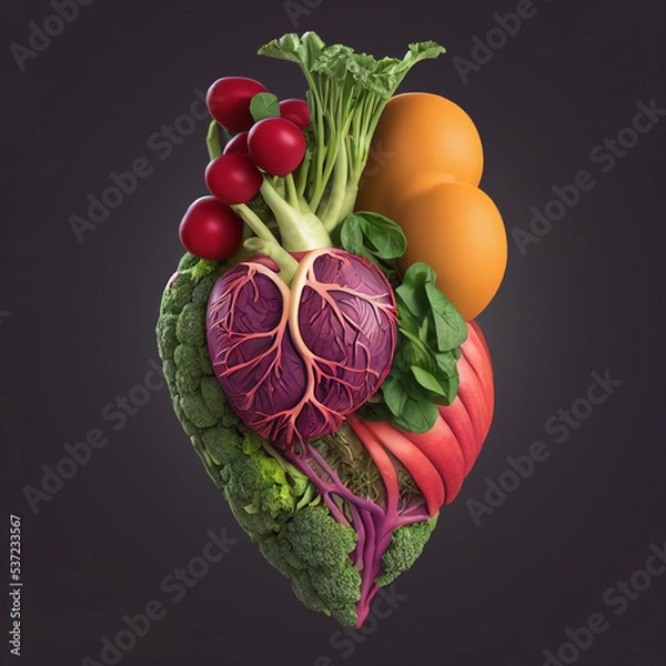 Fototapeta Gesundes Herz aus Gemüse, vegetarisch, isoliert, generative ai technology