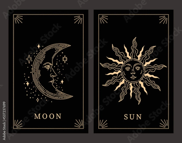 Fototapeta Tarot cards. Vector illustration of the moon and the sun. Hand drawn celestial illustrations.
Design elements for decoration in modern style. magical drawings. linear drawing.