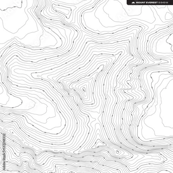 Fototapeta Vector background with black textured topographical contour of Mount Everest