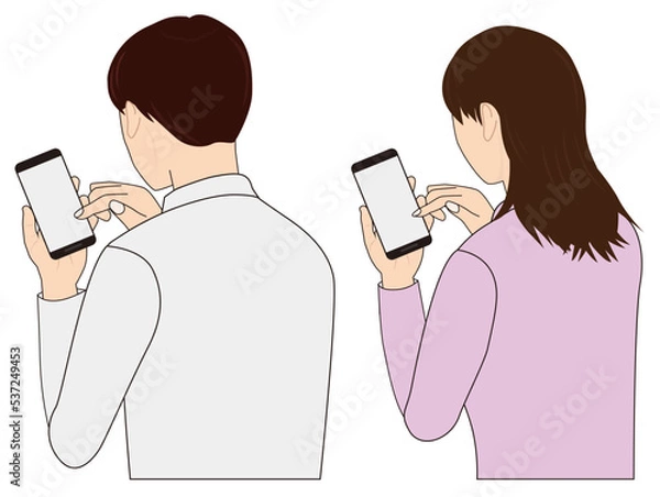 Obraz スマホ見る男女の後ろ姿