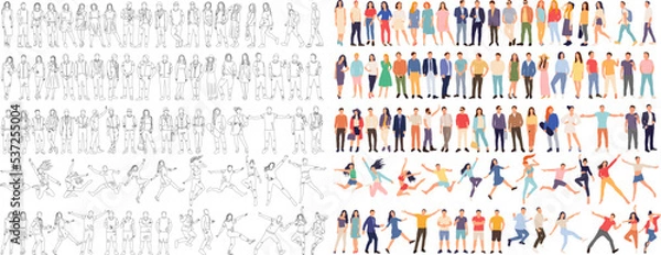 Obraz people set sketch ,outline icon isolated vector