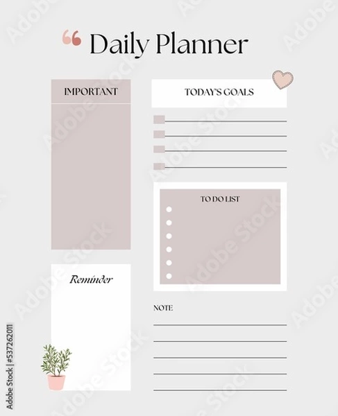 Obraz Daily planner printable template.Schedule,notes for the day. 