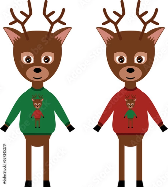 Obraz deer in christmas sweaters. flat isolated vector