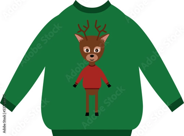 Obraz christmas sweater with deer. flat isolated vector