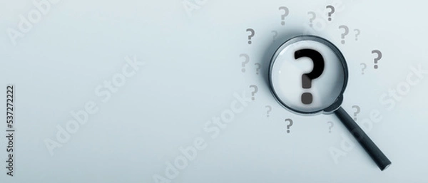 Fototapeta Magnifying glass and question mark sign icon. Problems and root cause analysis concept. copy space for background or text.