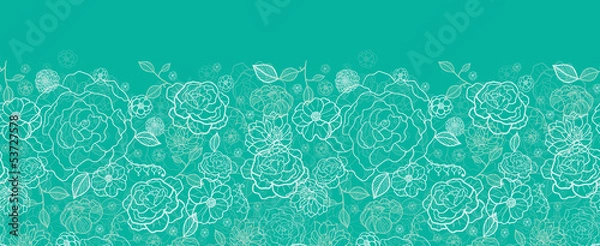 Obraz Vector Emerald green floral lineart horizontal seamless pattern