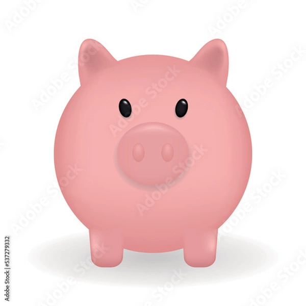 Fototapeta 3d piggy bank isolated on white background. Full face. Vector