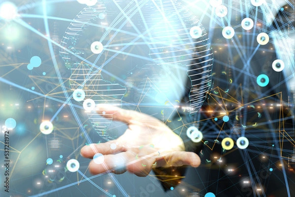 Fototapeta abstract lines with dots over dark background.