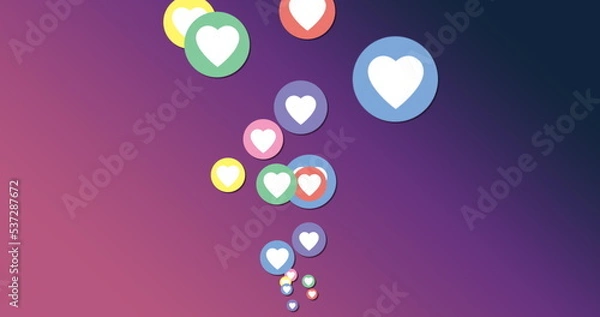 Fototapeta Image of social media reactions on purple background