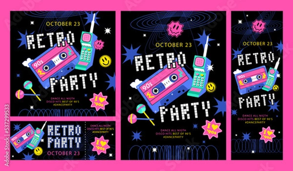 Obraz A set of posters and banners retro party in the style of the 90s, 80s. Poster of retro wave, retro fashion, disco and pixels