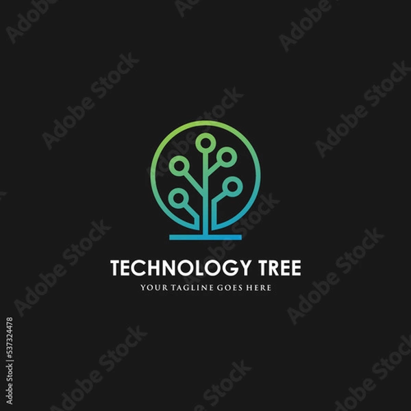 Fototapeta technology tree logo on white background. vector illustration