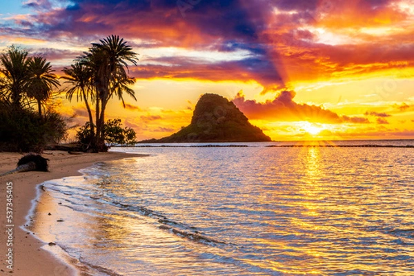 Fototapeta Beautiful Sunrise a Kualoa Beach Park in Kaaawa, Oahu, Hawaii