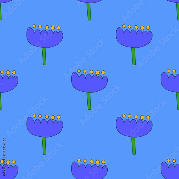 Fototapeta vintage floral print for fabric. textile seamless pattern. 1970 psychedelic, hippie and funky. cottage core 60s rustic interior decor. wallpaper and background pattern. children's naive style of wildf