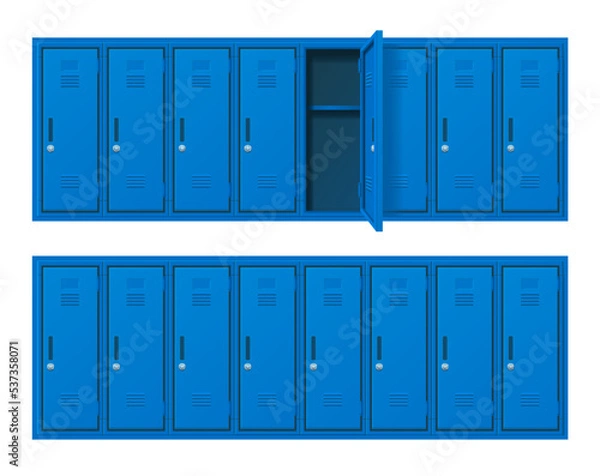 Fototapeta Realistic Detailed 3d Different Blue School Gym Locker Set. Vector