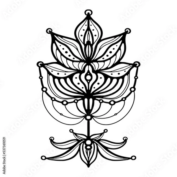 Fototapeta Decorative Flower Ornate design for Coloring books Vector Illustration in Zentangle style. Flower Mandala Outline doodle ornament elements, pattern, and zen doodle isolated on white