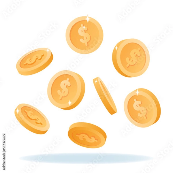Fototapeta 3d flying coins. Mobile payment, Internet banking, Money Saving, cashless concept vector illustration isolated on white background.