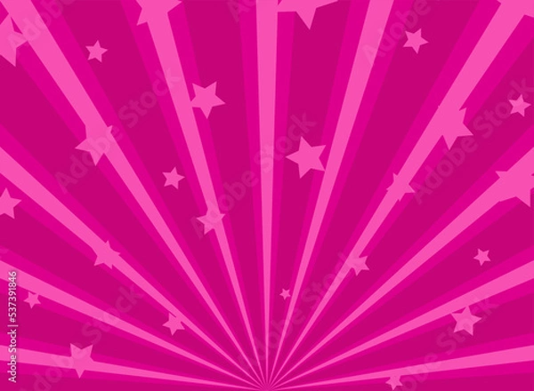 Fototapeta Sunlight horizontal background. Pink color burst background with shining stars. Vector illustration. Sun beam ray sunburst pattern backdrop. Magic, festival, circus holiday poster