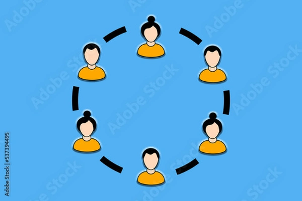 Fototapeta Avatars of team members forming a circle, symbolizing a team and teamwork.