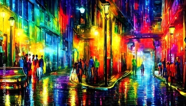 Fototapeta It is a city street at night with colorful, calm streetlights.