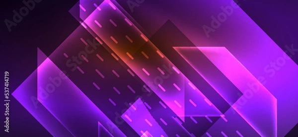 Fototapeta Background wallpaper neon glowing lines and geometric shapes. Dark wallpaper for concept of AI technology, blockchain, communication, 5G, science, business and technology