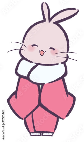 Fototapeta 晴れ着を着てにっこり笑ううさぎ