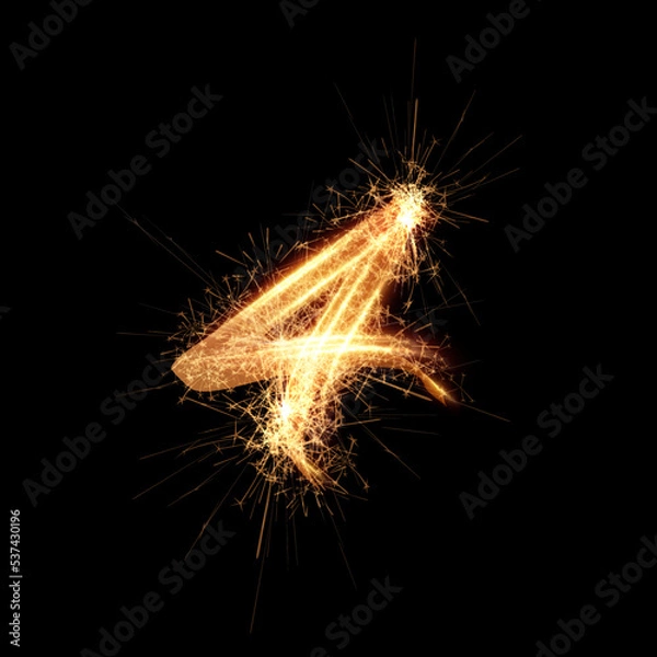 Fototapeta Sparklers effect number 4. New year celebration festive digit. Vector eps10