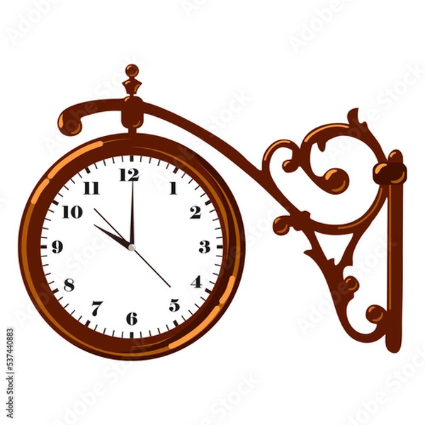 Obraz Antique street or station clock on a wrought iron base. Vector object on white background