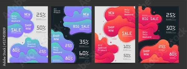Obraz Set of vector brochures A4 size abstract modern geometric graphic element with dynamical colored forms and line with flowing liquid shapes